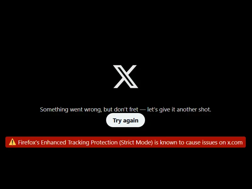 Firefox’s Enhanced Tracking Protection (Strict Mode) is known to cause issues on x.com